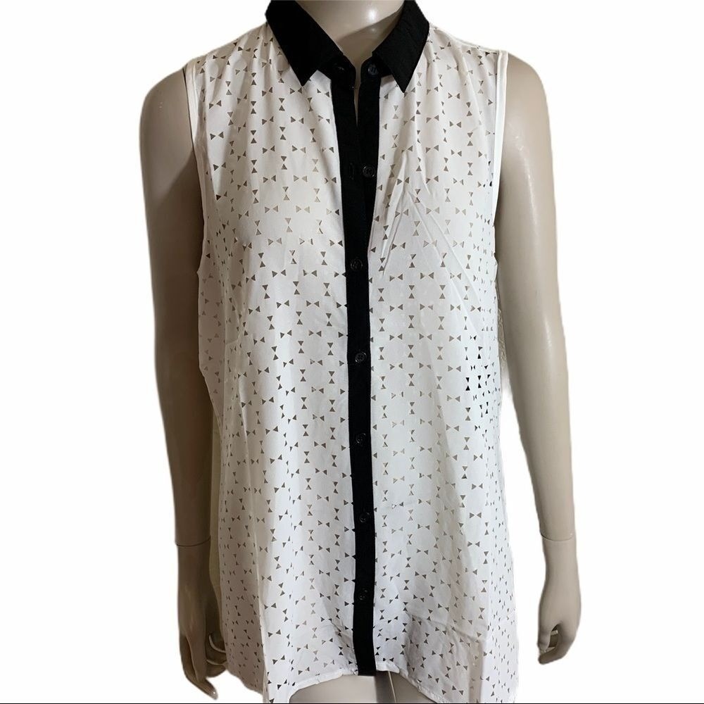 Love Stitch Sleeveless Blouse White L Women Laser Cut Bow Contrast NEW